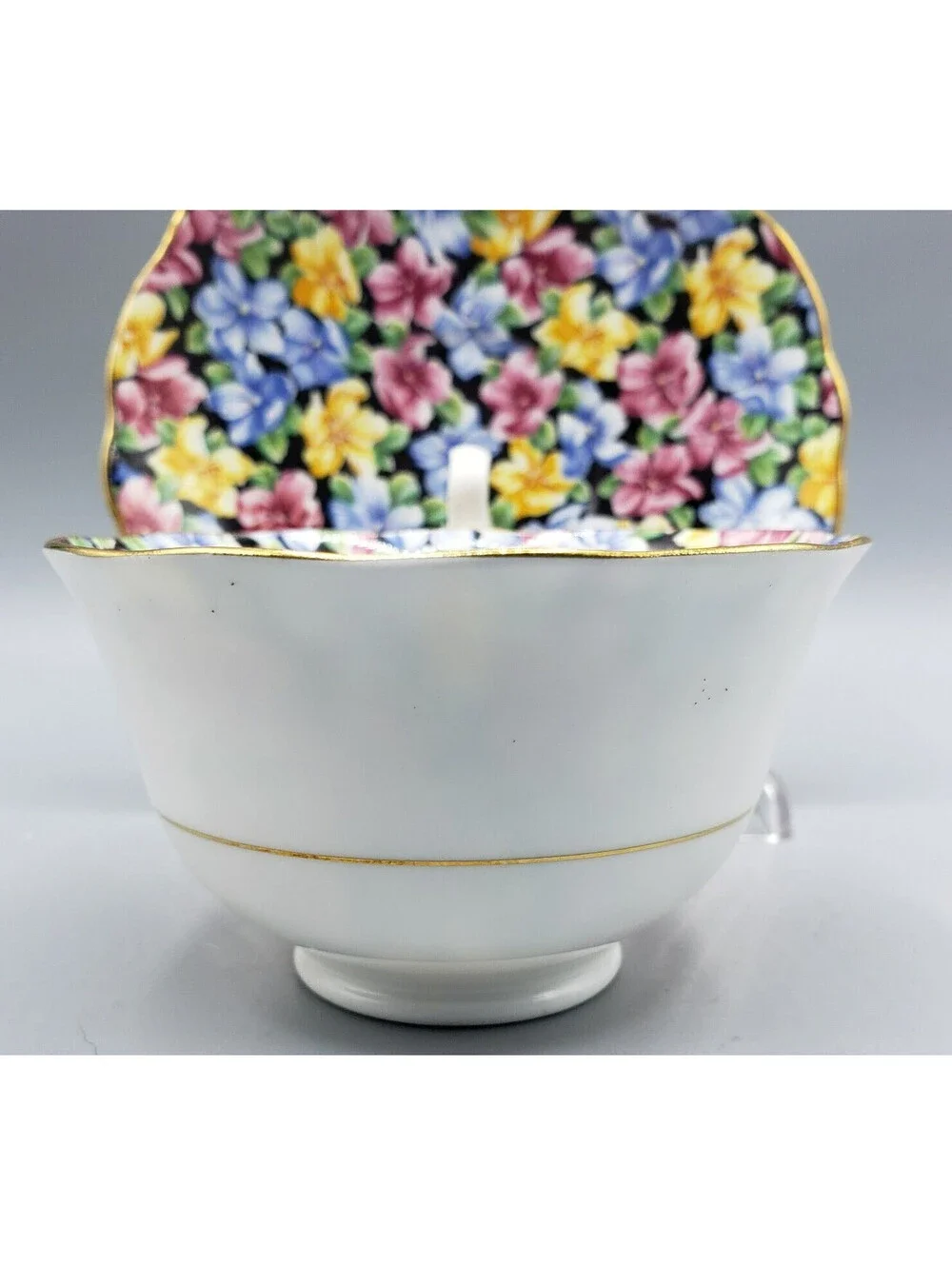 Vtg Radfords Teacup & Saucer Chintz Bone China England 8561 Pink Blue Yellow